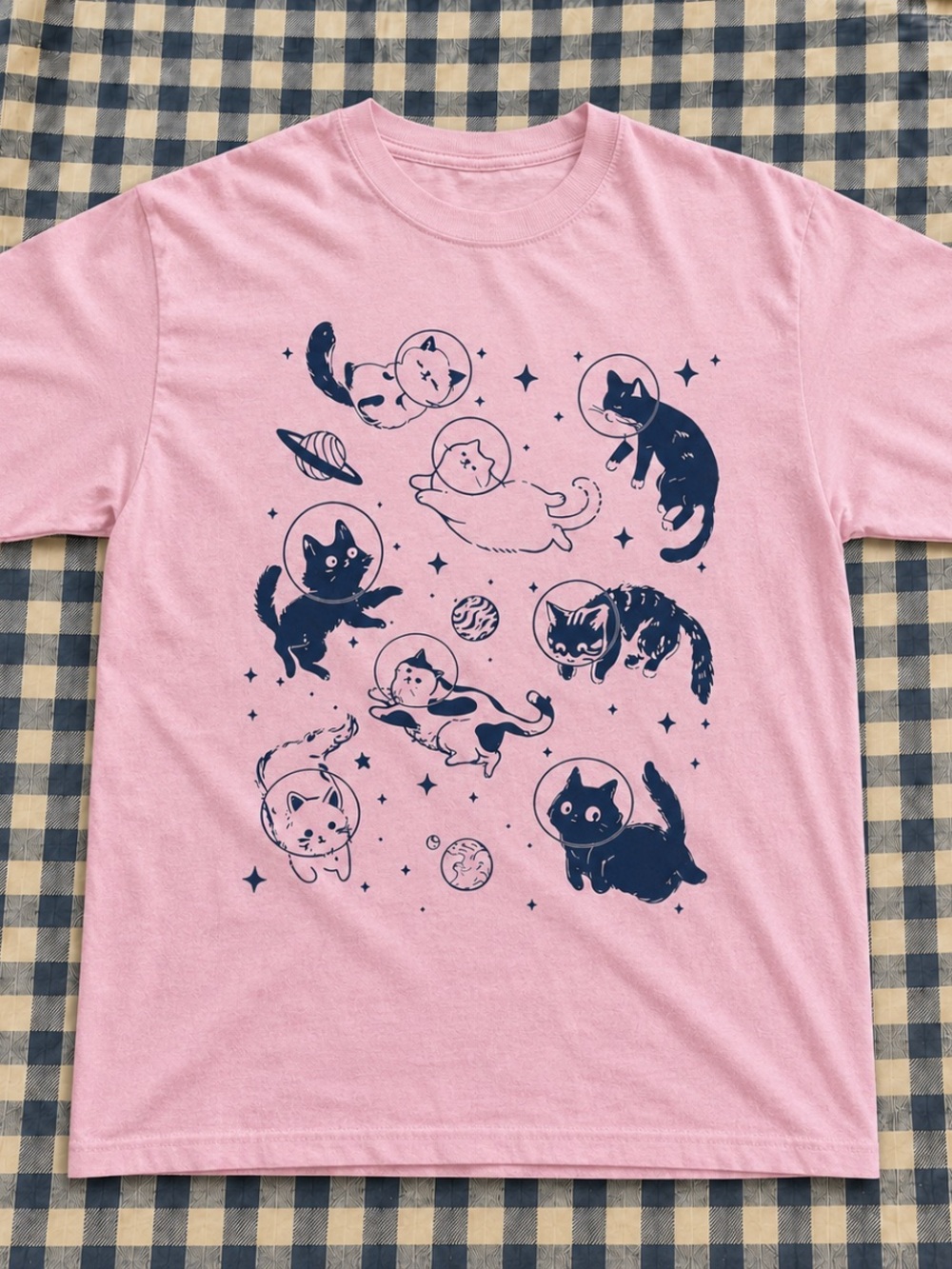 Unbranded Vintage Pink Cat Space Graphic Tee